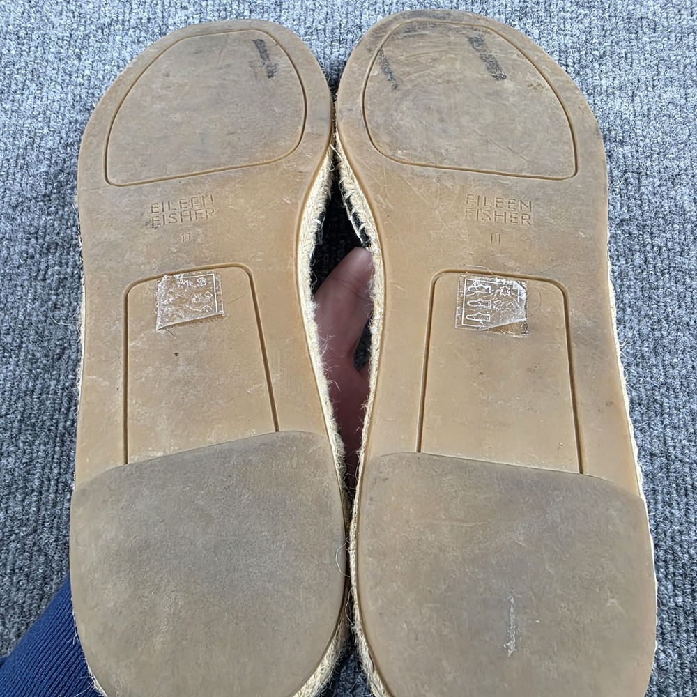 Eileen Fisher Lala Espadrille Black Gladiator Flat Sandals 11 Leather Shoes EUC‎ - Picture 7 of 8